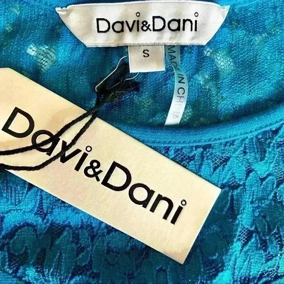 NWT Davi Dani 80’s Turquoise  Lace Long Sleeve Scoop Neck Mini Bodycon Dress (S) - Picture 12 of 12